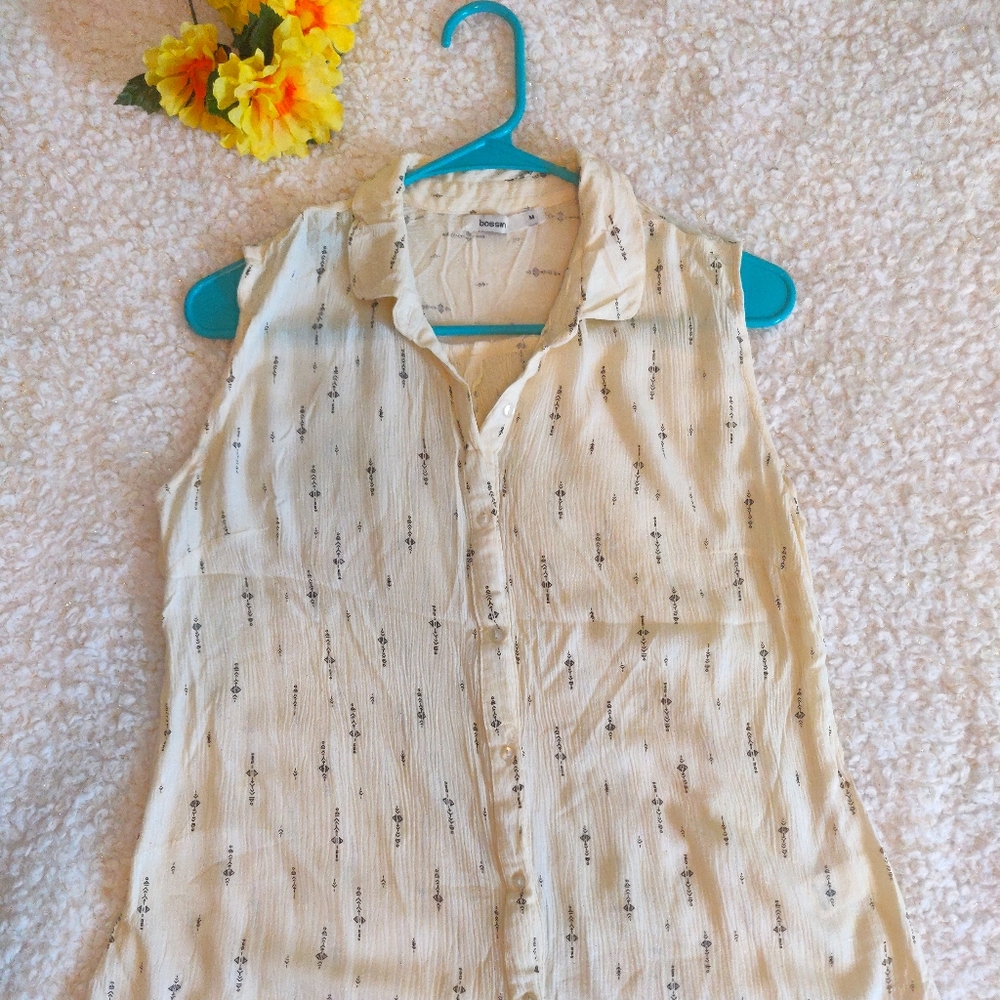 Cotton sleeveless collar shirt top